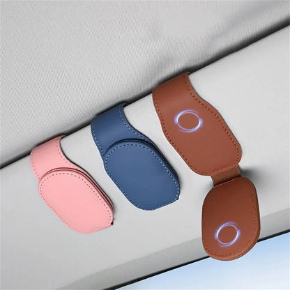 Magnetic Leather Car Visor Sunglasses Holder