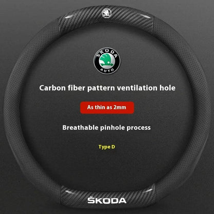 Skoda Kodiaq Octavia Superb Carbon Fiber Steering Wheel Cover - D Carbon Ventilate