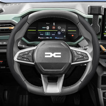 Dacia Breathable Leather Steering Wheel Cover - Oval Shape / 2-Piece Set / Black
