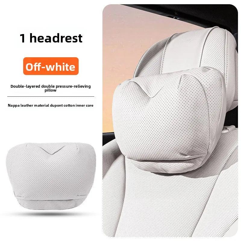 Leather Car Headrest Neck Pillow with Breathable Lumbar Support