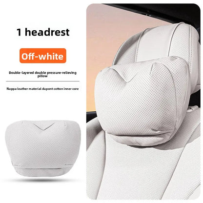 Leather Car Headrest Neck Pillow with Breathable Lumbar Support