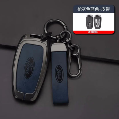 Alloy Leather Key Fob Cover Case Ford Explorer F150 Fusion Mustang