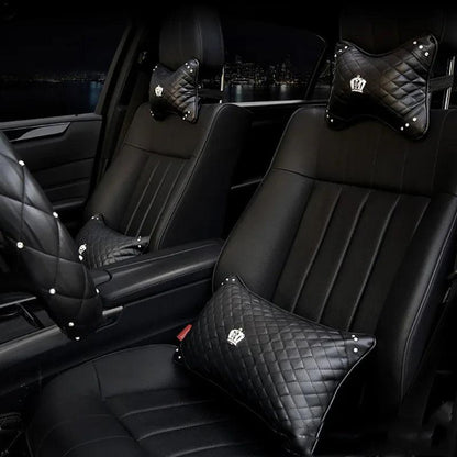 Crystal Crown Leather Car Neck Pillow - Bone Shape Headrest Support
