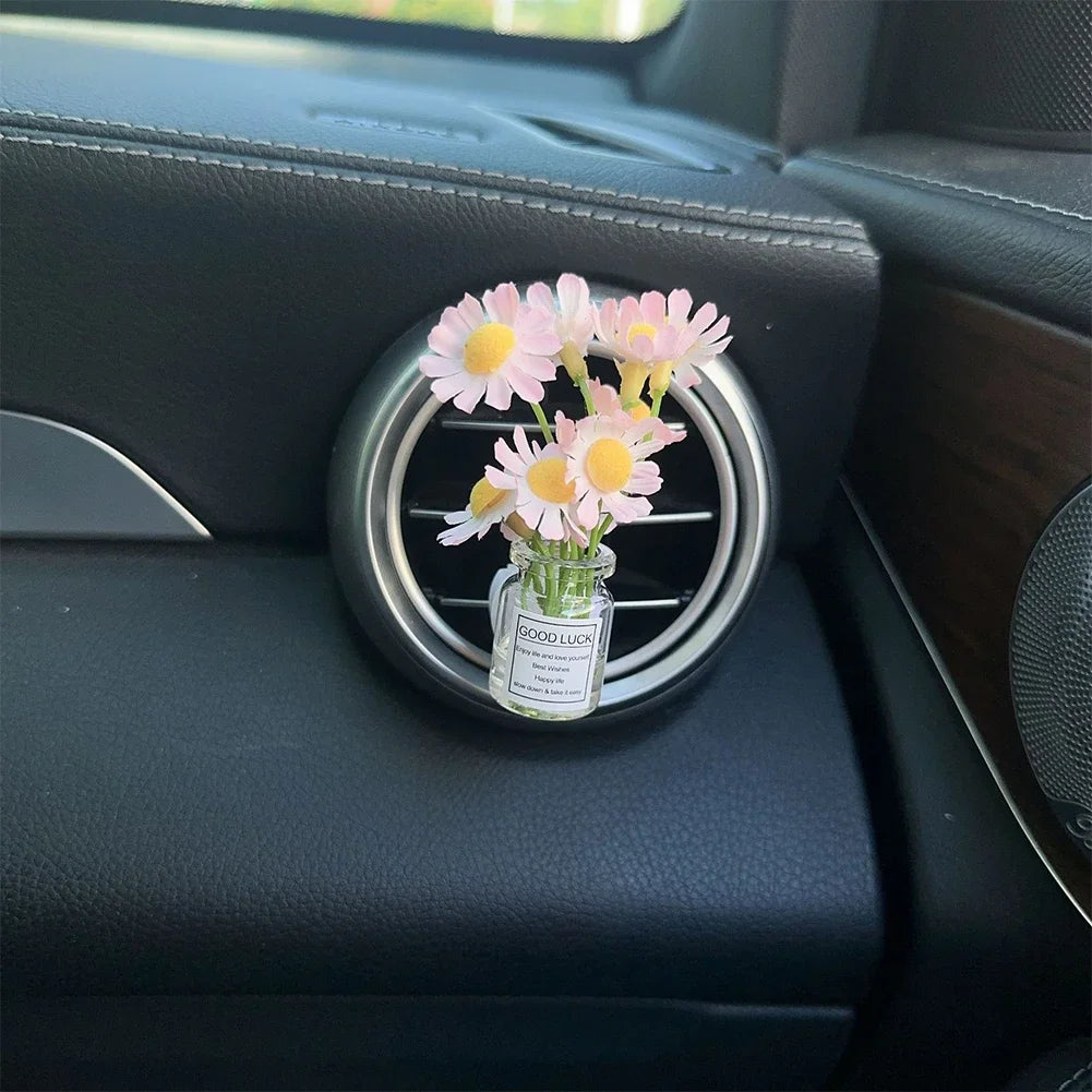 Car Air Vent Flower Clip Ornament – Glass Vase with Babysbreath & Jasmine