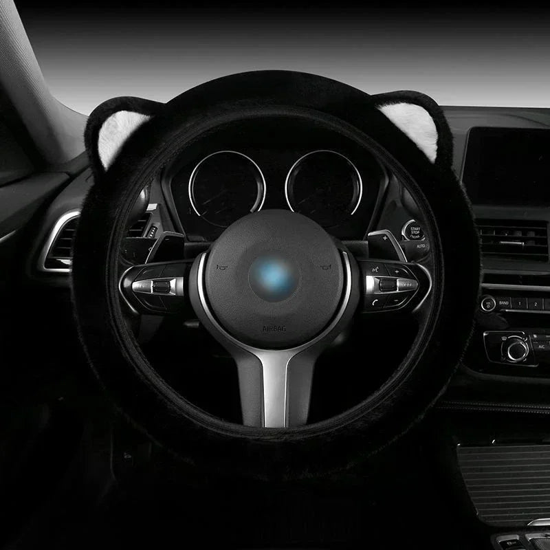Plush Cat Ear Universal Steering Wheel Cover - Round Shape / E