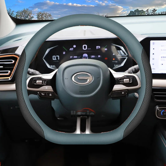 D Type Leather Steering Wheel Cover for GAC GS3 Emzoom Empow - Green  black