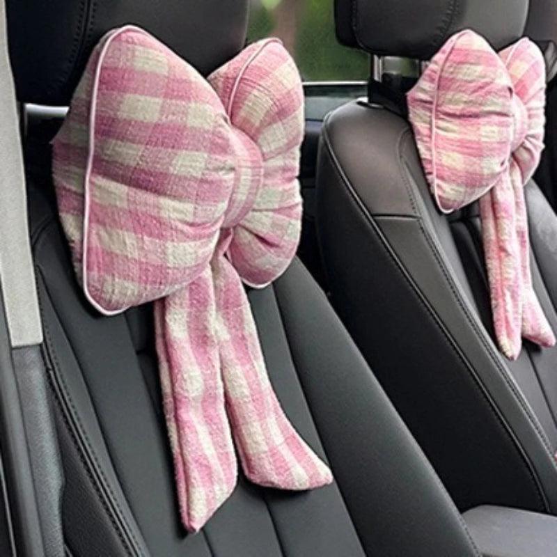 Pink Bowknot Car Headrest Neck Pillow - Cushion Support for Women