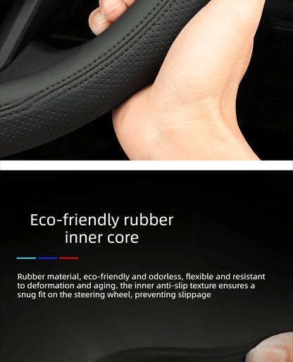 Audi Leather Steering Wheel Cover – Double D-Shape Fit for Q3, Q5, A3, A5, A6 & Q4 e-tron