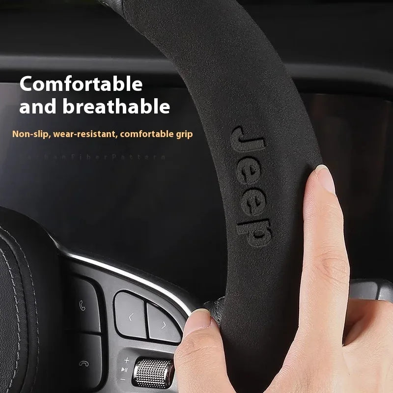 Jeep Wrangler Car Steering Wheel Cover - Leather Wine Red