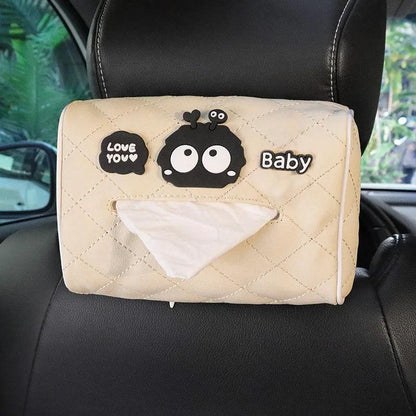Leather Car Tissue Box Headrest Hanging Storage Bag Coal Ball Design