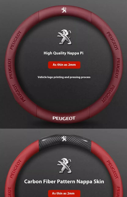 Peugeot Carbon Fiber Leather Steering Wheel Cover - Red Leather