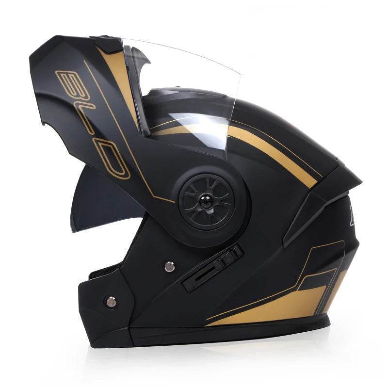 BLD Full Face Motorcycle Helmet – Dual Lens, Modular Flip-Up Casco for Men & Women - Matte black / M