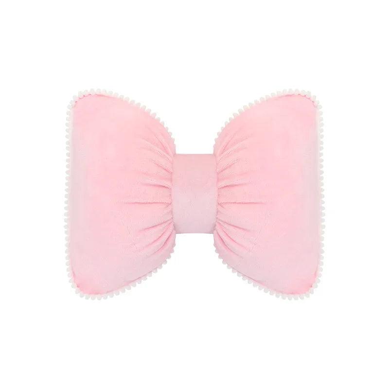 Pink Plush Bowknot Car Headrest Neck Pillow - Soft Cartoon Design
