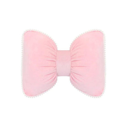 Pink Plush Bowknot Car Headrest Neck Pillow - Soft Cartoon Design