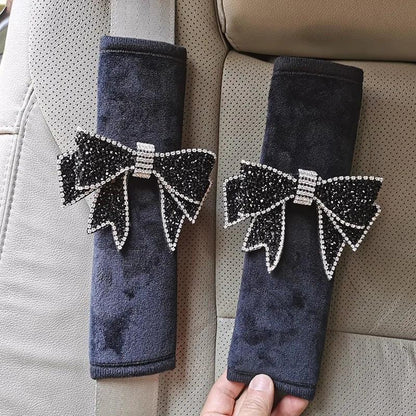 Universal Car Seat Belt Shoulder Covers Diamond Bow Design 1/2pcs