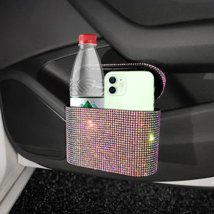Diamond Crystal Car Trash Can with Lid - Leakproof Vehicle Bin