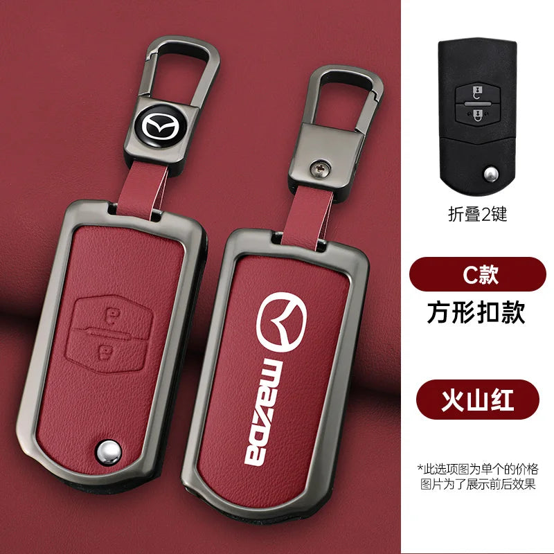 Genuine Leather Flip Key Case Cover for Mazda 2 3 5 6 8 CX5 CX7 CX9