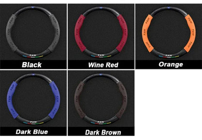 FAW Besturn Carbon Fiber Suede Steering Wheel Cover - D Black-Carbon+Suede