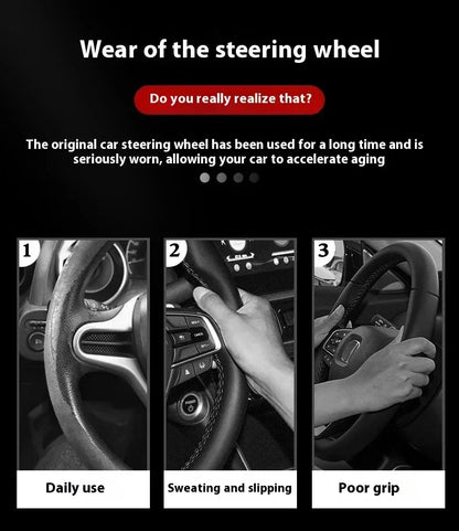 BYD Carbon Fiber Leather Steering Wheel Cover - D Black Leather