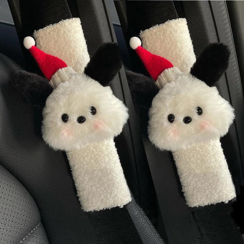2Pcs Cartoon Dog Wool Car Seat Belt Covers Soft Shoulder Pads