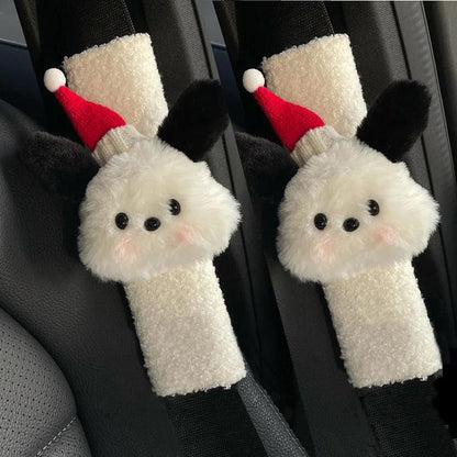 2Pcs Cartoon Dog Wool Car Seat Belt Covers Soft Shoulder Pads