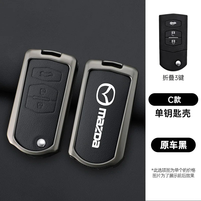 Genuine Leather Flip Key Case Cover for Mazda 2 3 5 6 8 CX5 CX7 CX9