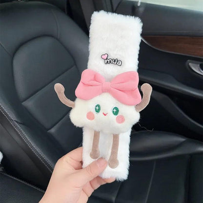 Cute Bow Cloud Car Seat Belt Cover - Rabbit Fur Plush Shoulder Pad