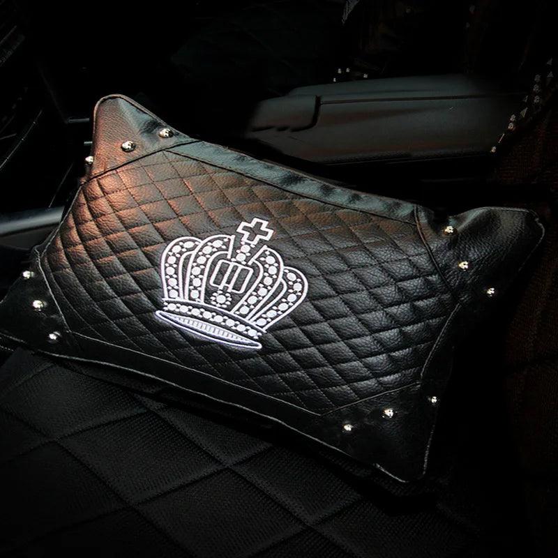 Leather Crown Embroidered Car Neck Pillow Rivet Punk Headrest