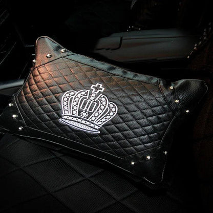 Leather Crown Embroidered Car Neck Pillow Rivet Punk Headrest