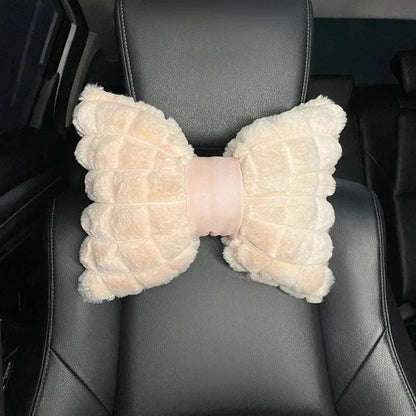 Rabbit Hair Car Headrest Pillow - Winter Neck Support Cushion