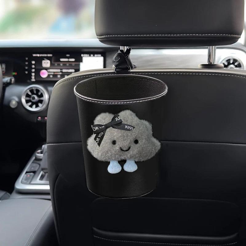 PU Leather Car Trash Bin Cartoon Cloud Design Headrest Organizer