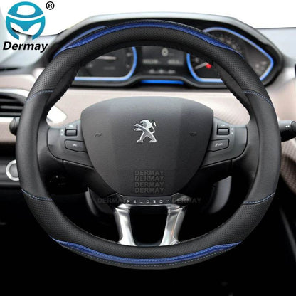 Peugeot Carbon Fiber Leather Steering Wheel Cover - Blue