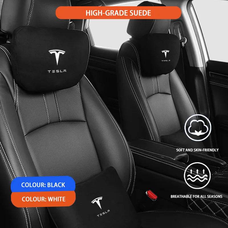 Tesla Car Headrest & Waist Pillow Set - Headrest White