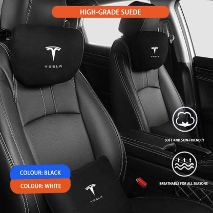 Tesla Car Headrest & Waist Pillow Set - Headrest White