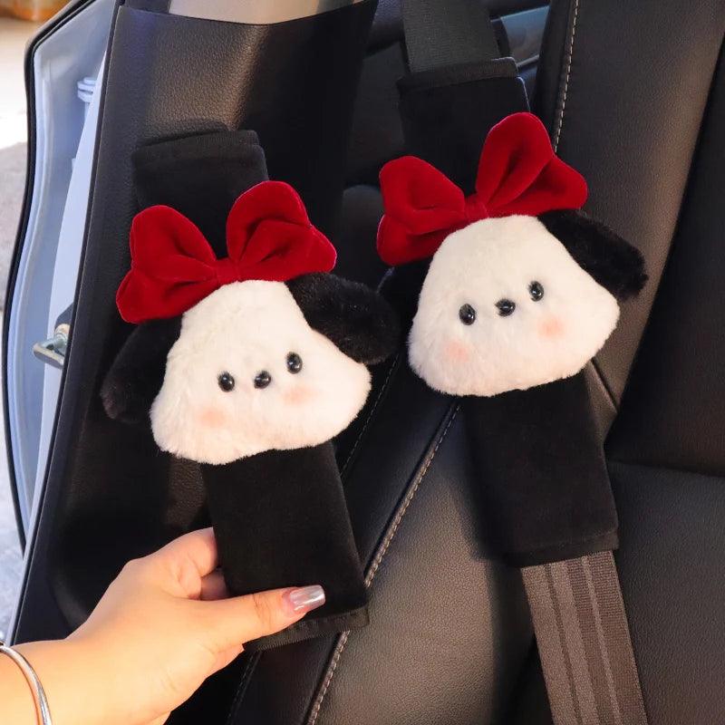 Cartoon Bow Dog Seatbelt Cover Cushion Pad - Kids Ladies Auto Safety