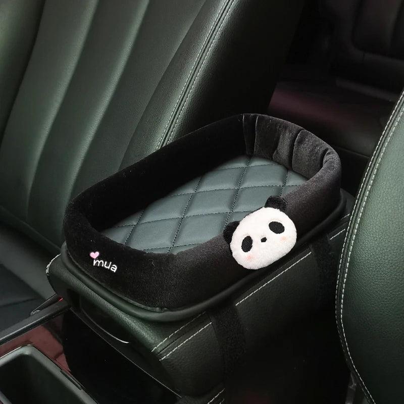 Panda Plush Car Armrest Storage Box Console Organizer Phone Holder