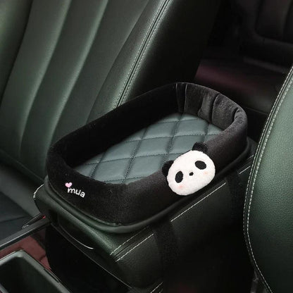 Panda Plush Car Armrest Storage Box Console Organizer Phone Holder