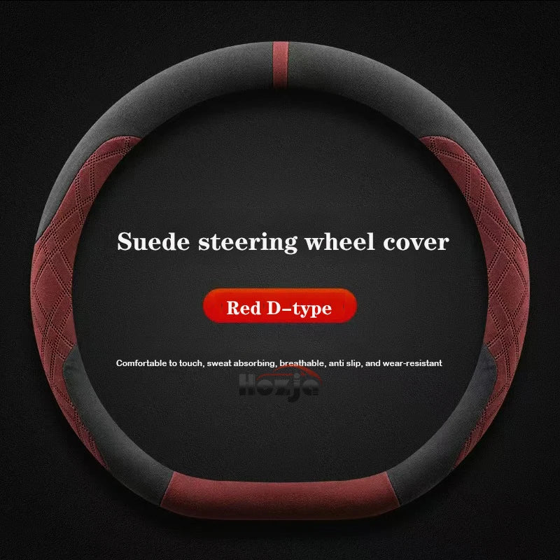 Genesis Suede Steering Wheel Cover - D Shape / Red