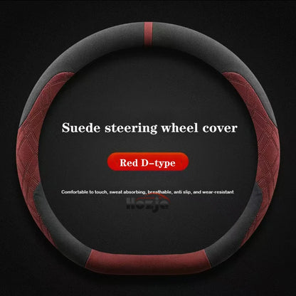 Genesis Suede Steering Wheel Cover - D Shape / Red