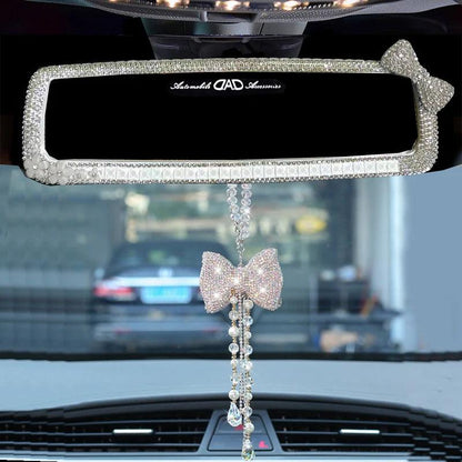 Rhinestone Bowknot Car Rear View Mirror Decor Crystal Diamond