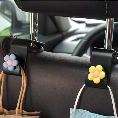 4pcs Flower Car Headrest Hooks Organizer Storage Rack Handbag Holder