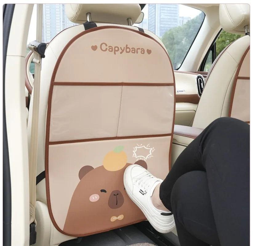 Capybara Car Seat Back Storage Protector Kids Anti-Kick Pad Leather