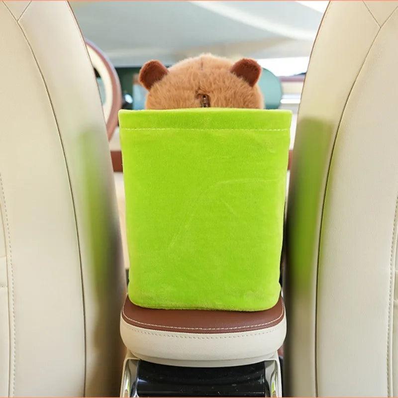 Capybara Plush Car Organizer - Tissue Box Trash Bin Storage
