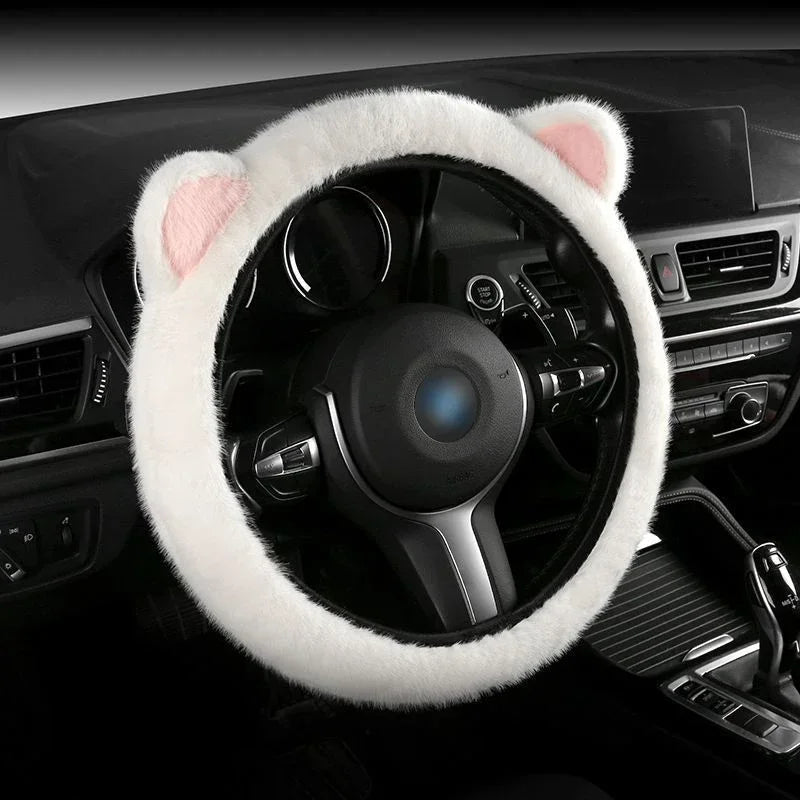 Plush Cat Ear Universal Steering Wheel Cover - Round Shape / H