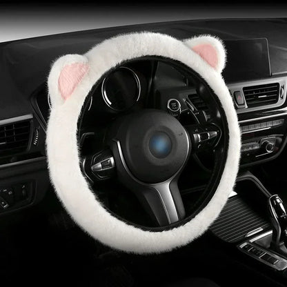 Plush Cat Ear Universal Steering Wheel Cover - Round Shape / H