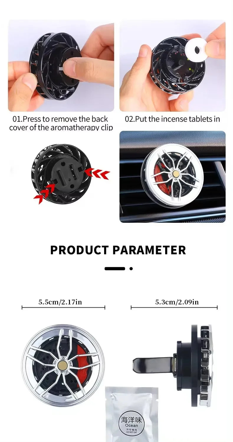 Rotatable Wheel Hub Car Air Freshener Vent Clip - Red