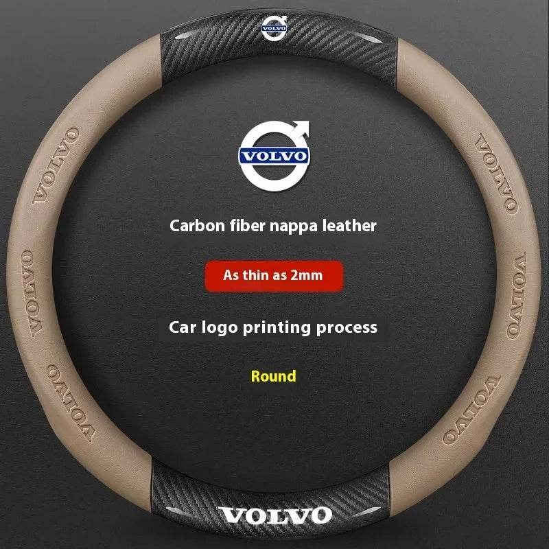 Volvo Carbon Fiber Leather Steering Wheel Cover for XC & S/V Series - Carbon Black