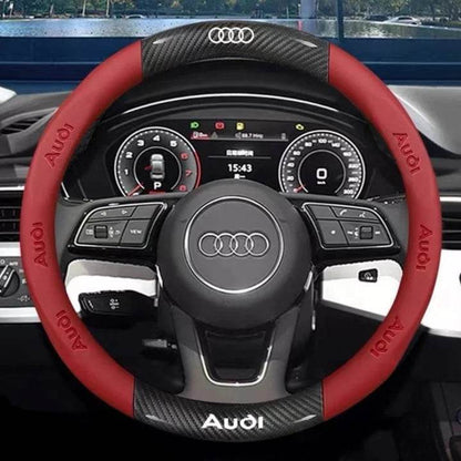 Audi Carbon Fiber Leather Steering Wheel Cover – A Series/Q Series/S & RS Series/ TT - O Carbon Brown