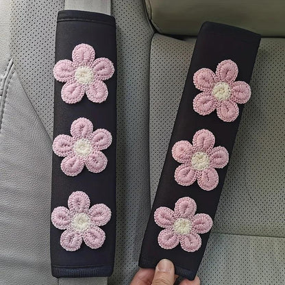 Ice Silk Flower Seat Belt Shoulder Pads - 2PC Cartoon Car Interior