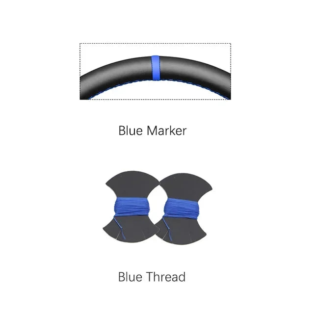 GMC Hand-Stitched Steering Wheel Cover - Round Shape / Blue Marker